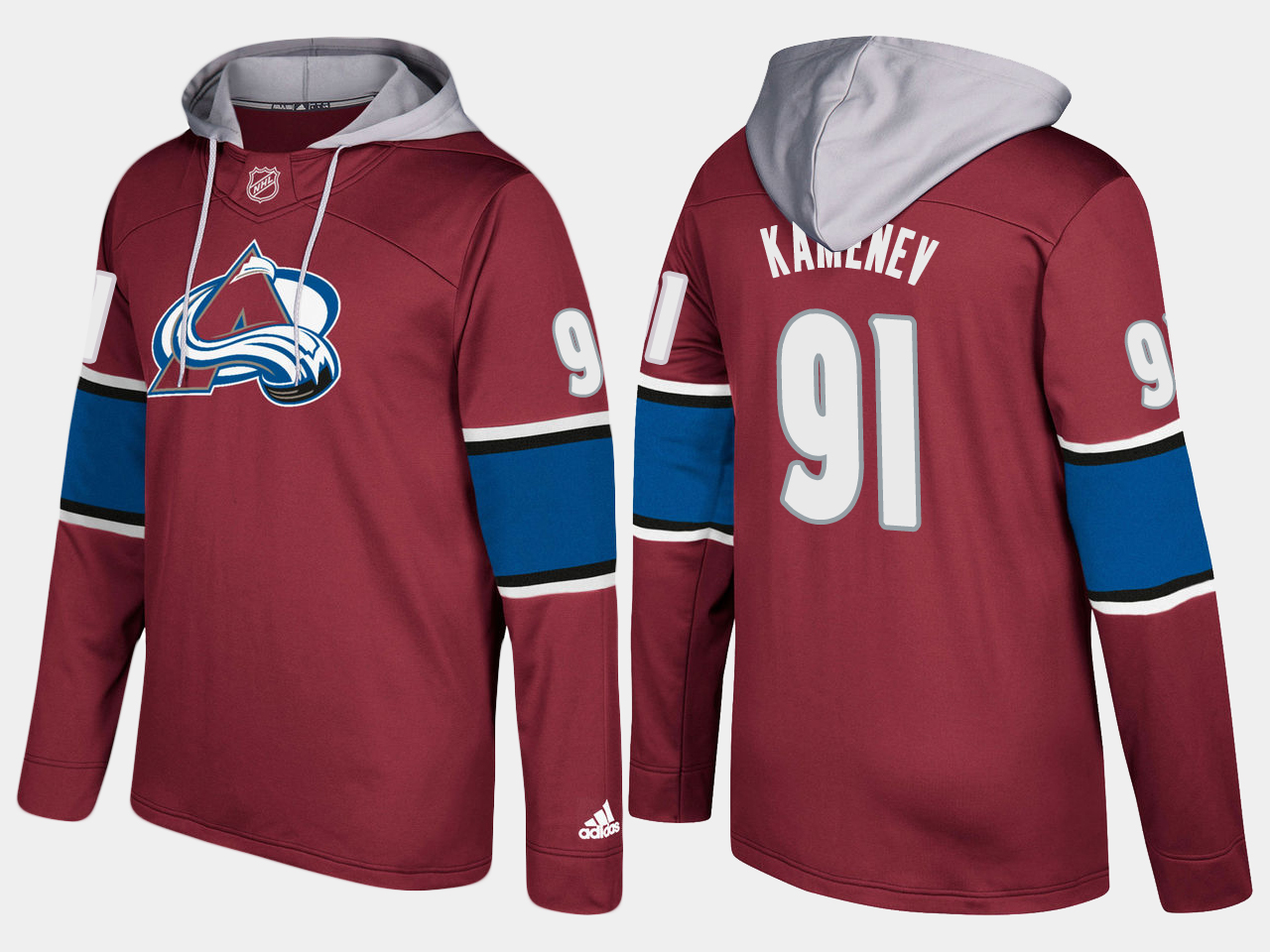 Men NHL Colorado avalanche 91 vladislav kamenev burgundy hoodie